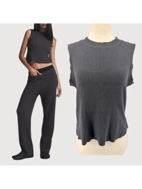 Skims Waffle Knit Tank Top Ash Grey Sleeveless L